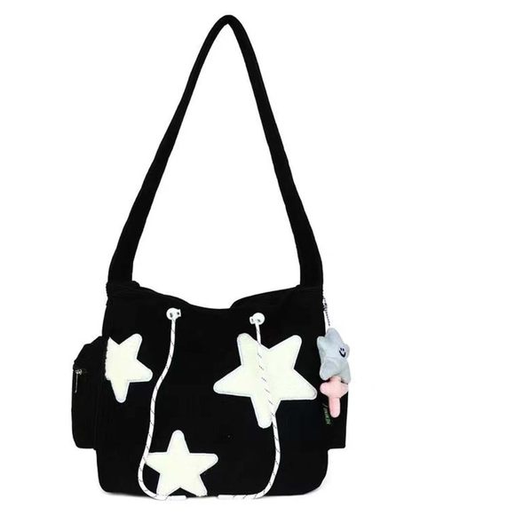 Corduroy Crossbody Bag Y2K Aesthetic Star Patches Messenger Bag o_o - Picture 1 of 7